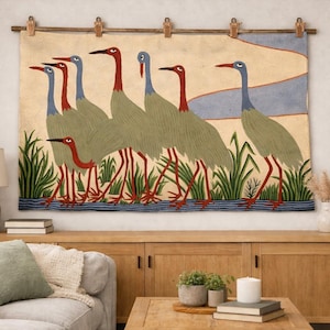 5x3 Beautiful Cranes Wall Tapestry | Bird Art | Wall Decor || Handmade Wall Hanging Rug
