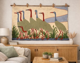 5x3 Beautiful Cranes Wall Tapestry | Bird Art | Wall Decor || Handmade Wall Hanging Rug