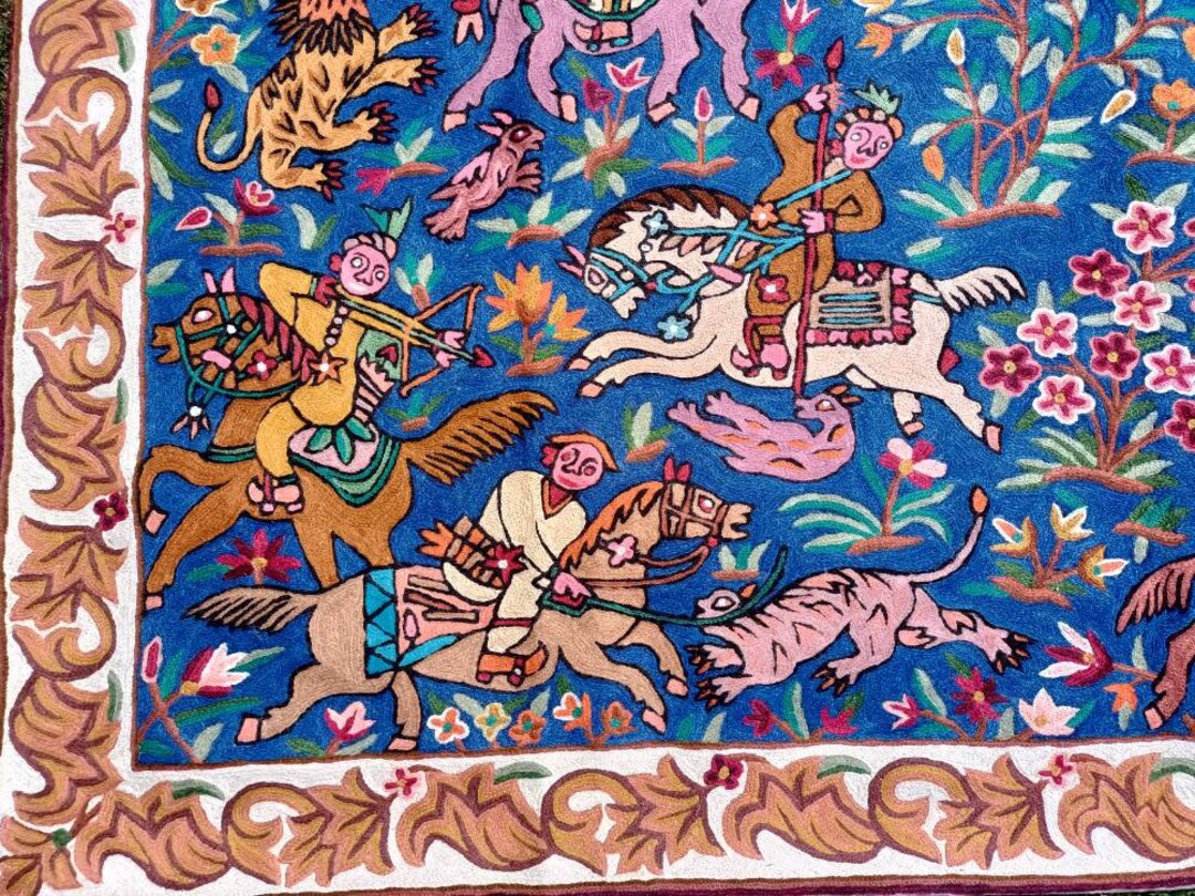 5x3 Handmade Hunting Scene Rug Wall Decor Tapestry Etsy