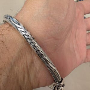 XXL, XL, L Sized Solid Snake Chain Bracelet, 925 Sterling Silver Round Snake Bracelet, Vintage Design 5mm