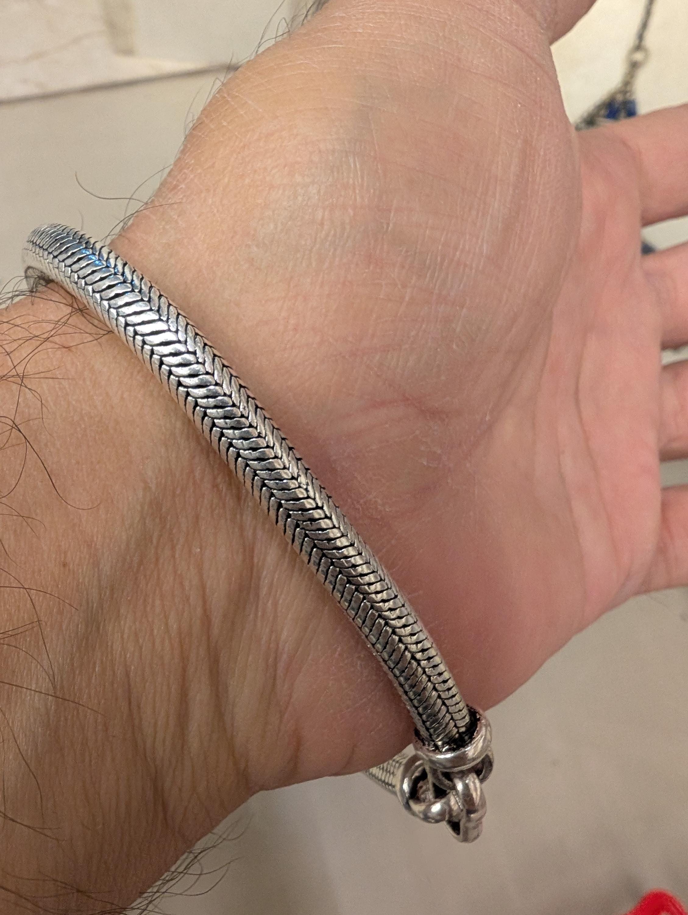 XXL, XL, L Sized Solid Snake Chain Bracelet, 925 Sterling