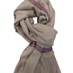 GI Certified Pure Pashmina Embroidered Scarf, Pure Cashmere Scarf, Kashmiri Sozni Hand Embroidery, Needle Embroidery, Beige Women Scarf