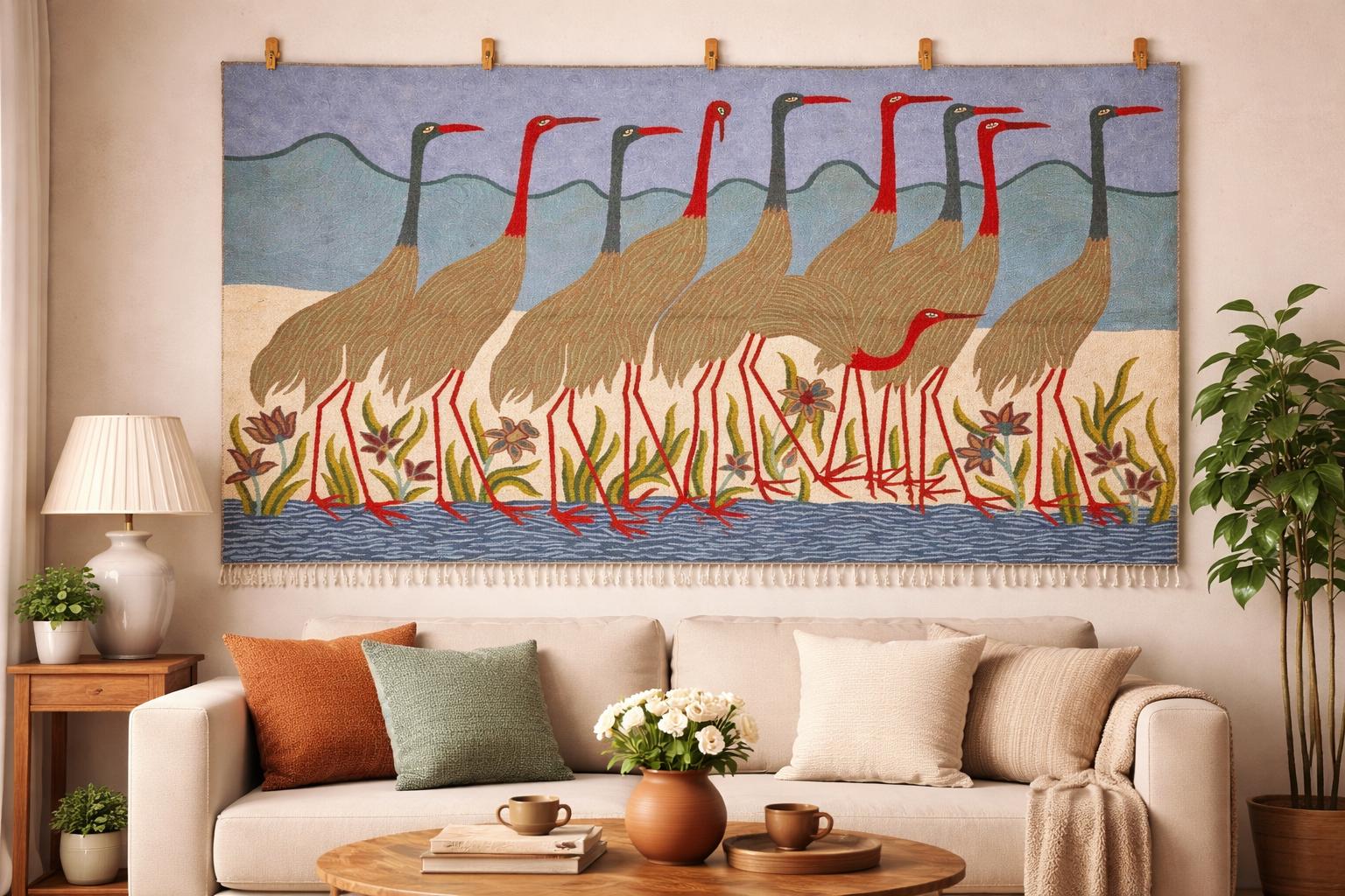 6x4 Cranes Wall Tapestry | Handmade Bird Art Wall Hanging
