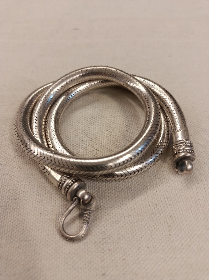 Pu&ograve; includere: Una collana a catena di serpente d'argento con chiusura. La catena &egrave; realizzata con piccoli anelli intrecciati che creano un aspetto liscio e fluido.