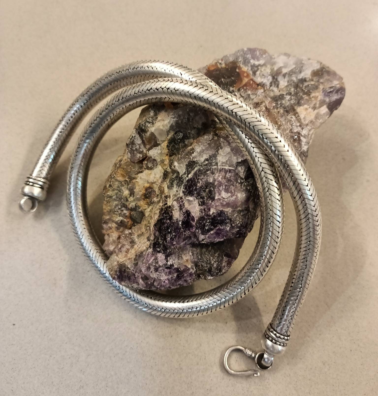 Solid Round Sterling Silver Snake Chain Necklace 925, Antique