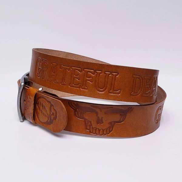 Leather Belt Deadhead and Skull Leather Custom Belt Gift for Him