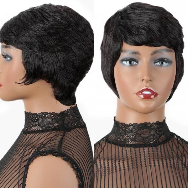 LONDON  Short Cut Pixie  Straight Human Hair  Boy Cut Wig