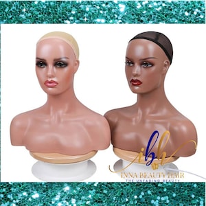 Afro European Caucasian Female Mannequin Head With Shoulders Wig