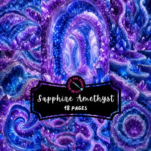Sapphire Amethyst Junk Journal Pages, Blue Purple Crystal Digital Paper, Gemstone Printable, Geode Scrapbook Paper