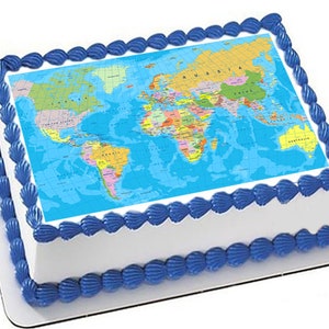 Décoration pour gâteau image comestible carte du monde
