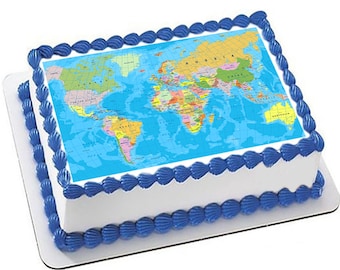World Map Edible Image Cake Topper