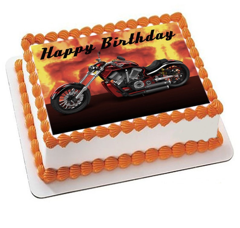 Motorcycle Biker Edible Image Cake Topper Custom Icing Sheet image 1