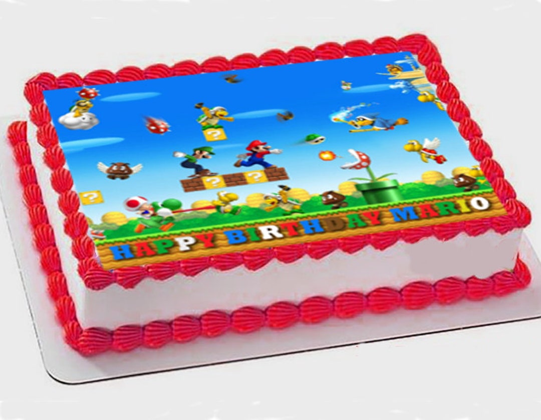 New Super Mario Bros 2 Birthday Cake topper Edible Icing Image paper sheet  easy