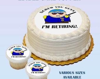 Policeman Retiring Edible Image Cake Cupcakes Cookie Topper Pre-Cut