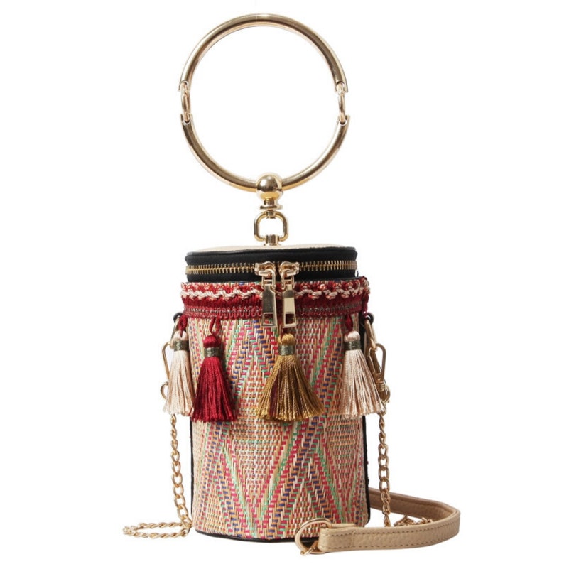 Cylinder Straw Clutch Bag with Shoulder Strap Crossbody Bags Etsy