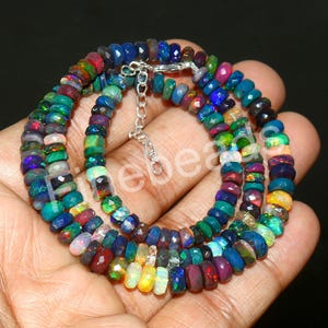 Collar de cuentas de ópalo etíope: ópalo de fuego natural de Welo, Galaxy Jewelry