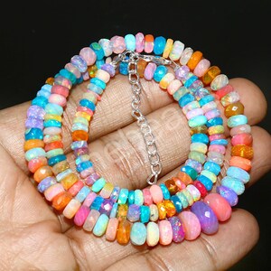 Faceted Ethiopian Opal Bead Necklace: Multi-Color Rondelle, 17 Inch