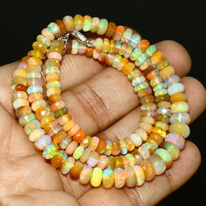 Natural Ethiopian Opal Faceted Rondelle Beads: Multi Color, 17 Inch