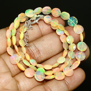 Natural Ethiopian Opal Beaded Necklace: Faceted Coin Beads, 17 Inch