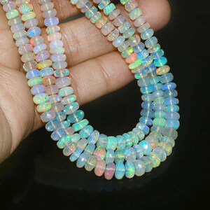 Ethiopian Opal Beaded Necklace: Yellow Rondelle Gemstone, 17 Inch