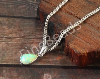 Natural Ethiopian Opal Pendant, 925 Sterling Silver Necklace