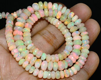 Ethiopian Opal Rondelle Beads Necklace: AAA Grade, 17" Graduated Strand