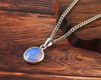 Natural Ethiopian Opal Pendant, Sterling Silver, Birthstone Jewelry