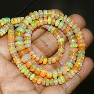 Natural Faceted Ethiopian Opal Beads: October Birthstone Necklace