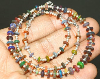 AAA Ethiopian Opal Beads: Natural Multi-Color Opal Gemstone Beaded Necklace 17 Inch