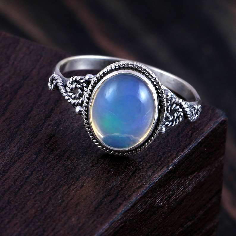 AAA 925 Sterling Silver Engagement Ring 100/%Natural Opal Stack for Women Opal Ring Stack Ring Vintage Opal Ring October Birthstone Gift Her