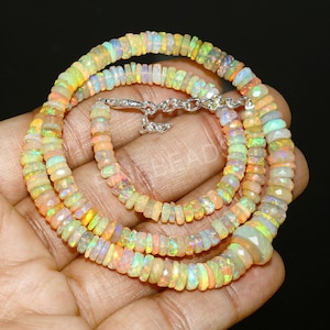Faceted Ethiopian Opal Bead Strand: Multi-Color Precious Gemstone Necklace