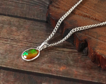 Natural Ethiopian Opal Pendant, Sterling Silver, Birthstone Jewelry