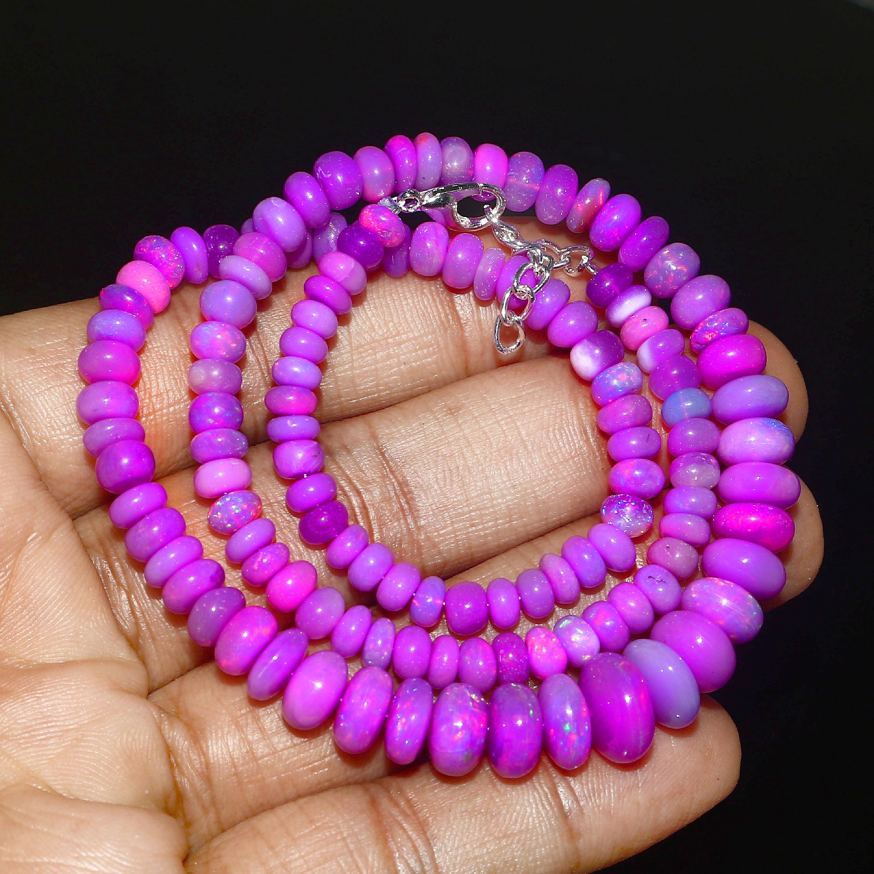 オパールビーズネックレス エチオピア産オパールビーズネックレス：天然石、マルチカラー