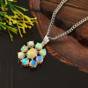 Natural Ethiopian Welo Fire Opal Pendant Necklace, 925 Sterling Silver, Holy Cross Pendant, October Birthstone, Opal Jewelry, Gift For Her