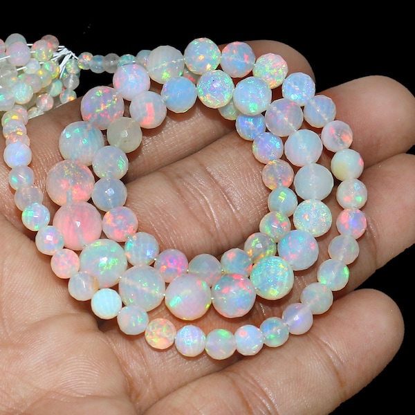 Colar de contas de opala etíope natural, multicoloridas, com pedras preciosas redondas, 61,5 quilates, 43 cm (17 polegadas)
