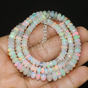 Faceted Ethiopian Opal Bead Necklace: Natural Fire Opal Rondelles, 17 Inch