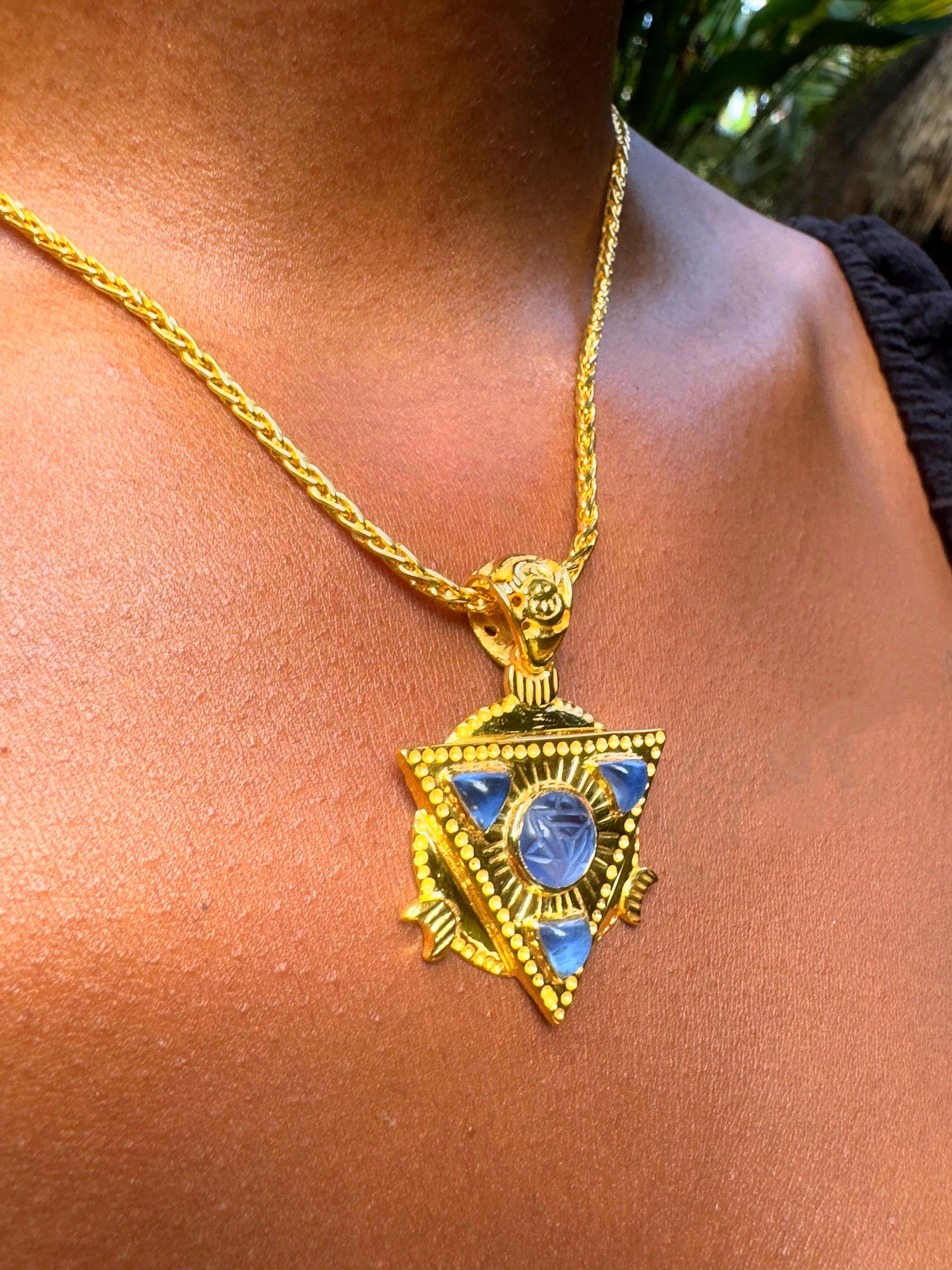 Soul Purpose Amulate – Mini Arcturian Pendant | Siberian Blue Crystal | Merkaba Jewelry | 22k Gold Plate | Spiritual Tool (No Chain)