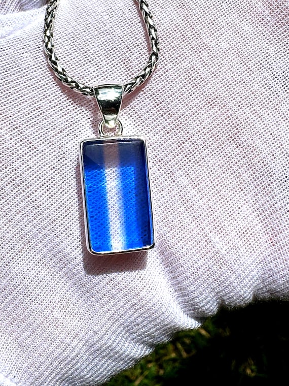 Siberian Blue Quartz Crystal Pendant: Sterling Silver Third Eye Amulet