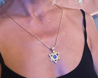 Soul Purpose Amulate Siberian Blue Arcturian sacred geometry in sterling silver with 22k yellow gold plate (not including necklace)