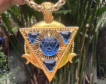 Arcturian Soul Purpose Amulet – Siberian Blue Merkaba Pendant | Sacred Geometry Jewelry | Sterling Silver 22k Gold Plated, No Chain Included