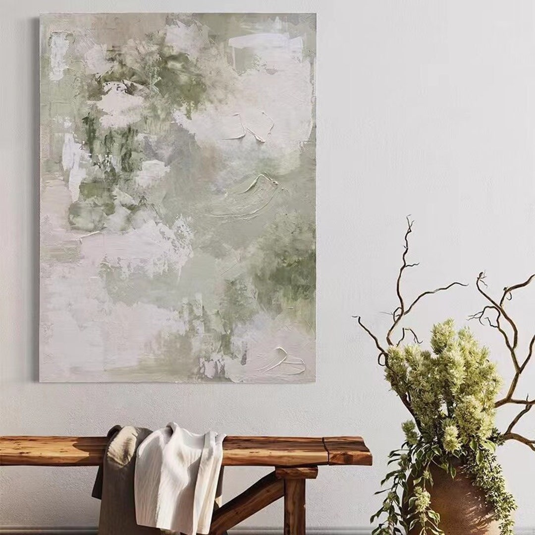 Wabi Sabi Wall Art Gray Minimalist Canvas Painting Green - Etsy
