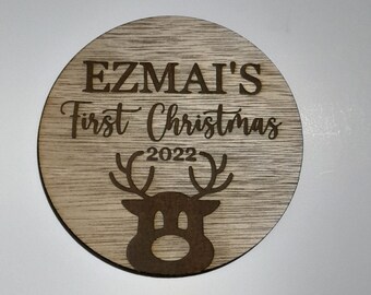 Personalised Engraved Baby's First Christmas Name Plaque, Keepsake Decoration, Wooden Baby Gift, My First Christmas, My First thanksgiving