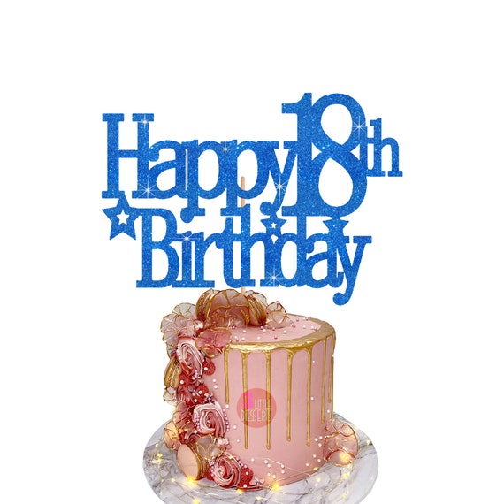 Happy 14th Birthday Pretty Cake Topper Glitter Card -  Portugal