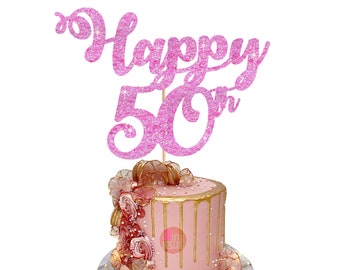 MRAPPY "Hello 50" Wooden Cake Topper - 50th Birthday Cake Decoration For Men & Women