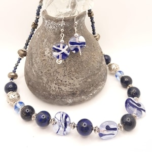 Murano glass necklace and earrings set, lapis lazuli necklace lapis lazuli jewelry