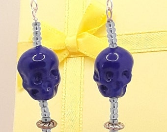 skull earrings, Murano glass skulls, skull earrings, handmade glass glass jewelry made in Italy
