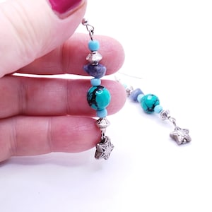 prachtige turquoise oorbellen, zilveren en turquoise oorbellen, ster oorbellen