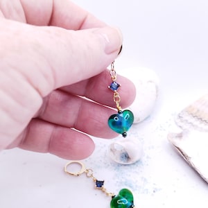 murano glass earrings, glass hearts, earrings with rhinestones hand-worked glass murano glass,murano glass earrings