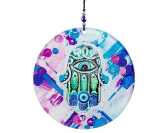 Turkish Blue Evil Eye - 6,30'' Evil Eye Decor with Hanging Ornament - Traditional Handmade Glass Evil Eye Wall Decor for Home, Office Garden