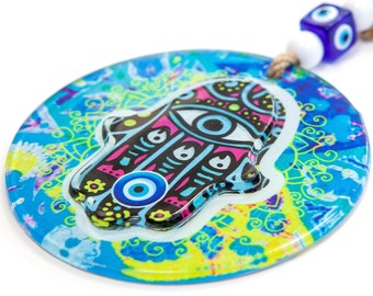 Blue Evil Eye, 12 Cm Hamsa Hand Evil Eye, Evil Eye Wall Hanging, Living Room, Lucky Charm, Christmas Tree Decor, Greek Evil Eye, Home Decor